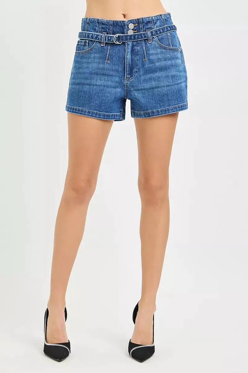 RISEN Double Button Slouchy Denim Shorts With Belt - Fritsch & Co.