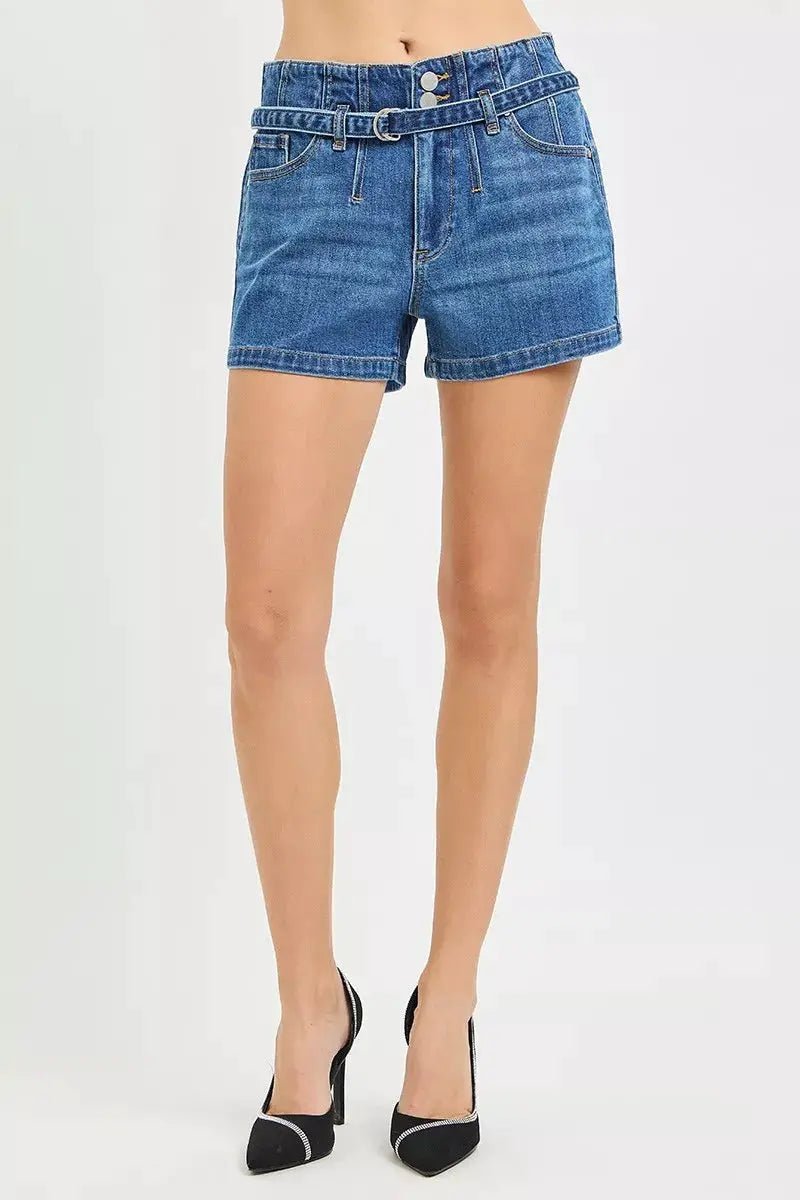 RISEN Double Button Slouchy Denim Shorts With Belt - Fritsch & Co.