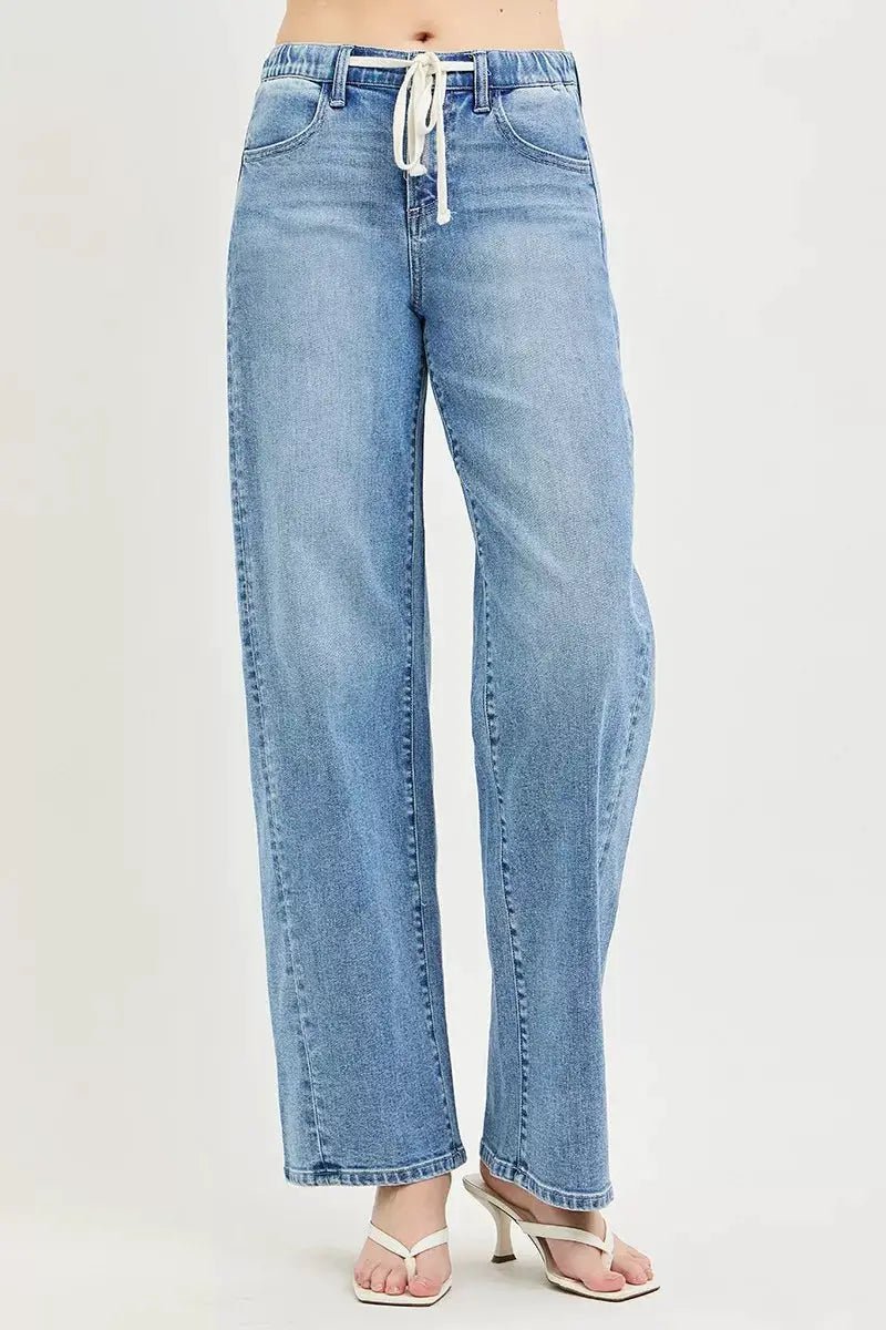 Risen Relaxed Fit Stretch Jeans With Drawstring Waist For Women - Fritsch & Co.