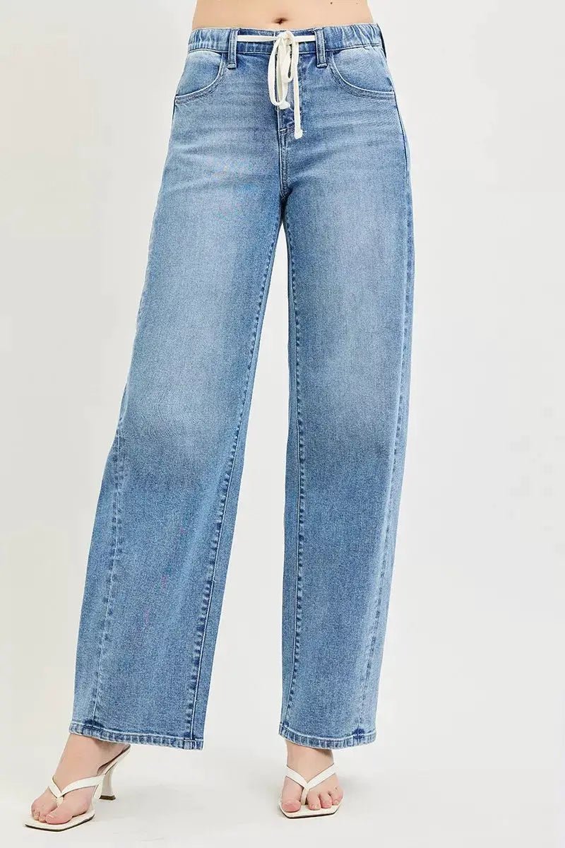 Risen Relaxed Fit Stretch Jeans With Drawstring Waist For Women - Fritsch & Co.