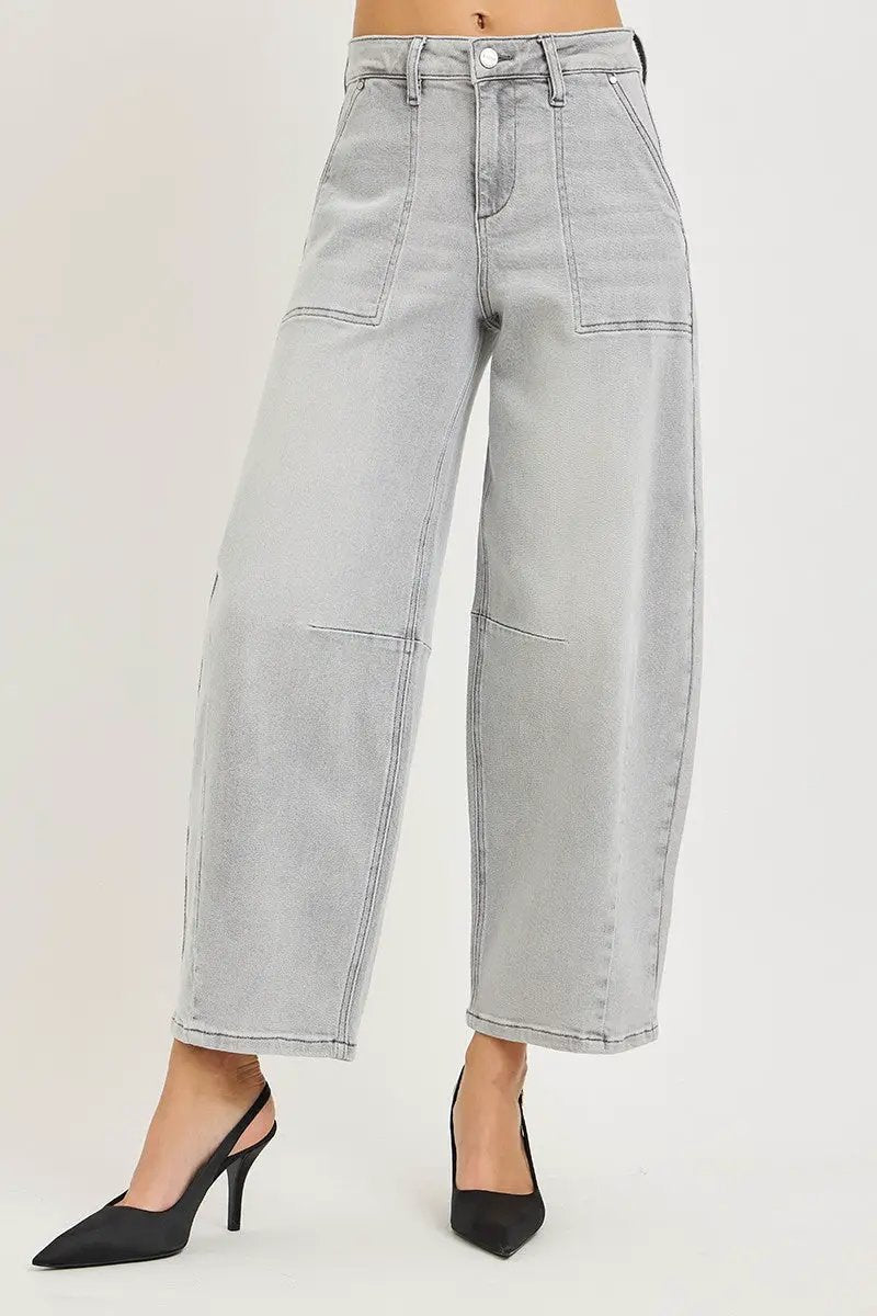 RISEN Slouchy Cropped Barrel Jeans Gray Denim For Women - Fritsch & Co.