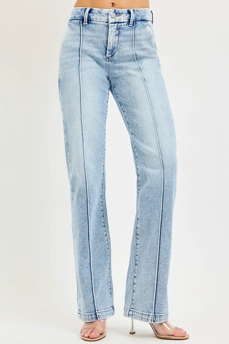 Risen Tummy Control High Rise Straight Pin Tuck Jeans For Women - Fritsch & Co.