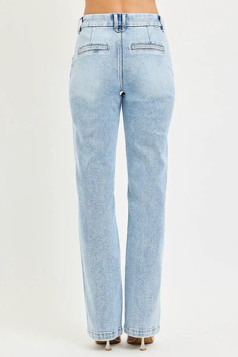 Risen Tummy Control High Rise Straight Pin Tuck Jeans For Women - Fritsch & Co.