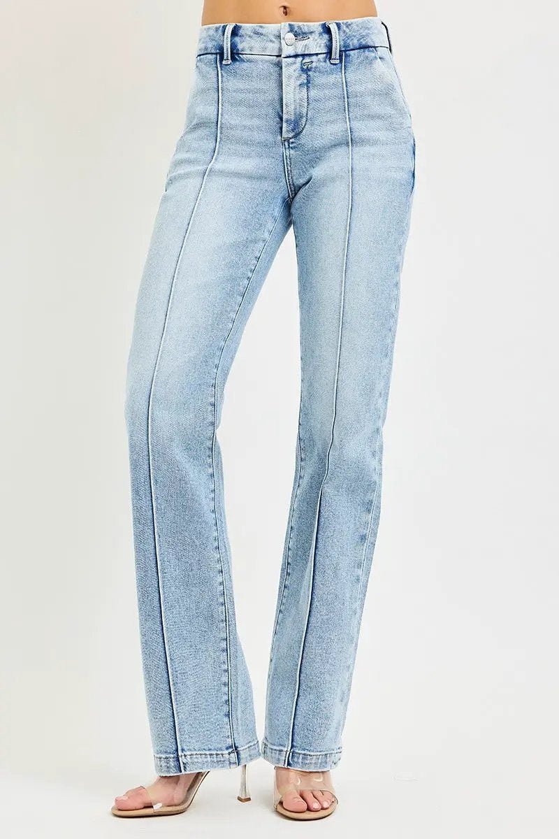 Risen Tummy Control High Rise Straight Pin Tuck Jeans For Women - Fritsch & Co.