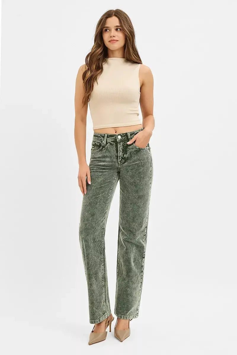Risen Tummy Control Mid Rise Corduroy Pants Straight Leg - Fritsch & Co.