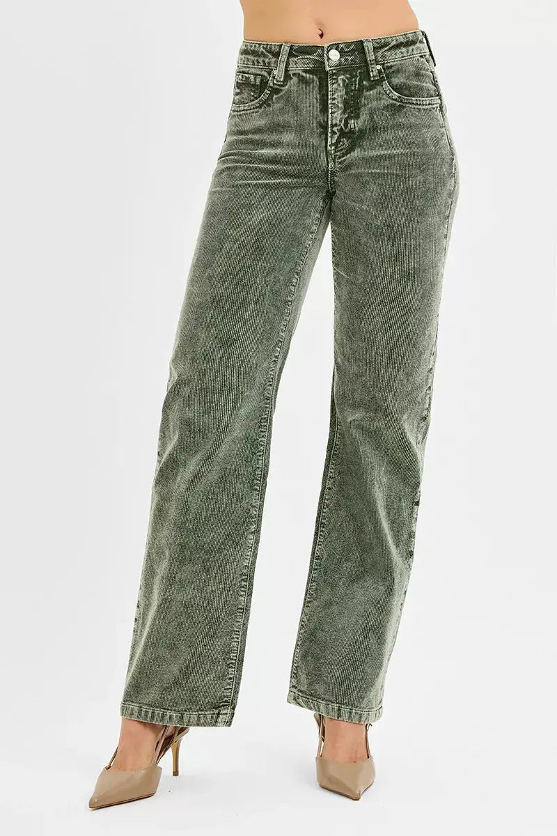 Risen Tummy Control Mid Rise Corduroy Pants Straight Leg - Fritsch & Co.
