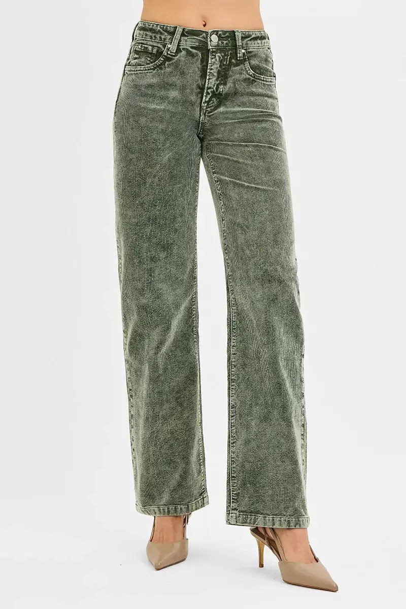 Risen Tummy Control Mid Rise Corduroy Pants Straight Leg - Fritsch & Co.