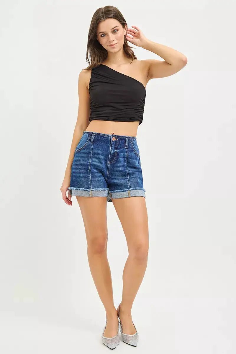 RISEN Womens Slouchy Denim Shorts With Cuffed Hem For Everyday Casual - Fritsch & Co.
