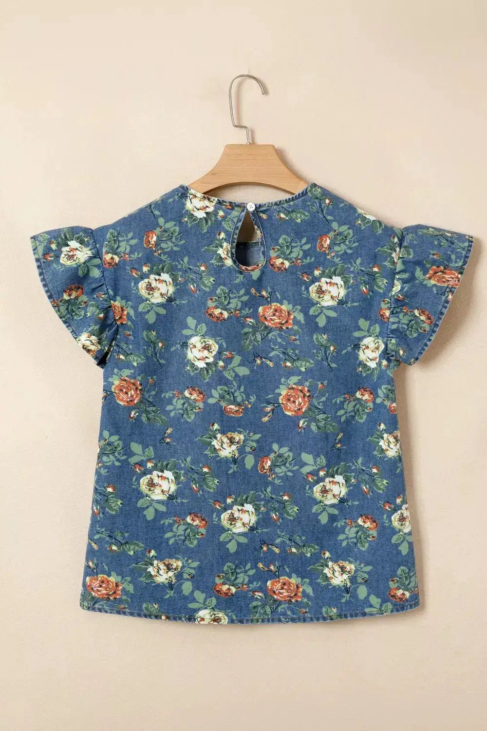 Ruffled Floral Denim Top With Short Sleeves For Women - Fritsch & Co.