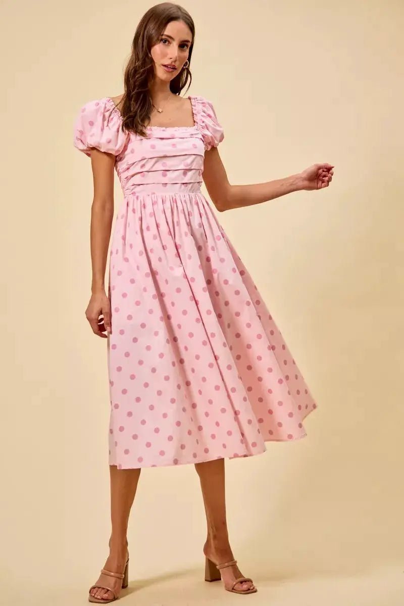 SO ME Polka Cotton Print Short Sleeves Midi Dress - Fritsch & Co.