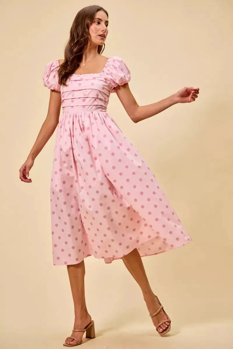 SO ME Polka Cotton Print Short Sleeves Midi Dress - Fritsch & Co.