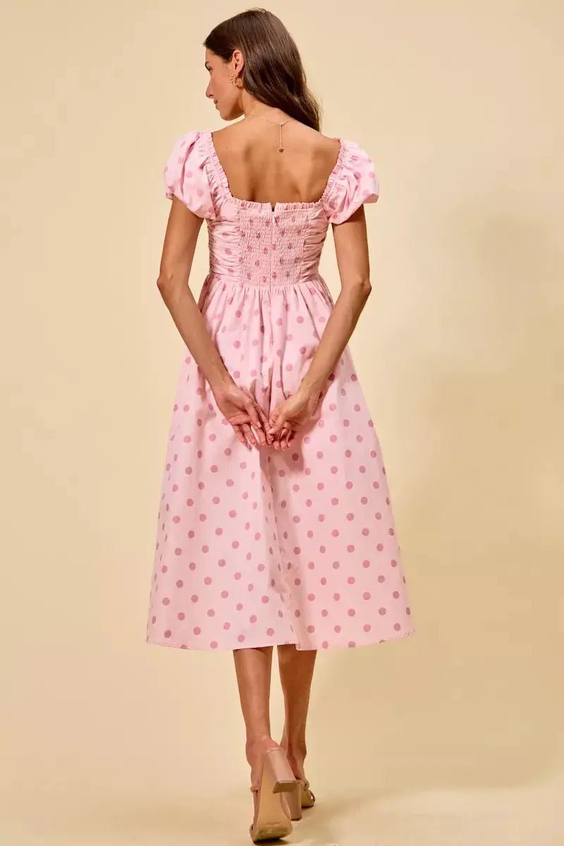 SO ME Polka Cotton Print Short Sleeves Midi Dress - Fritsch & Co.