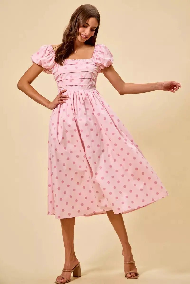 SO ME Polka Cotton Print Short Sleeves Midi Dress - Fritsch & Co.