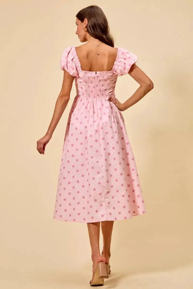 SO ME Polka Cotton Print Short Sleeves Midi Dress - Fritsch & Co.