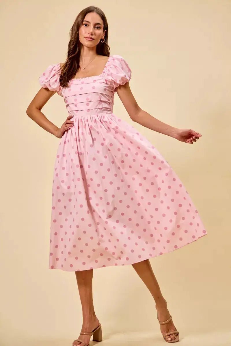 SO ME Polka Cotton Print Short Sleeves Midi Dress - Fritsch & Co.