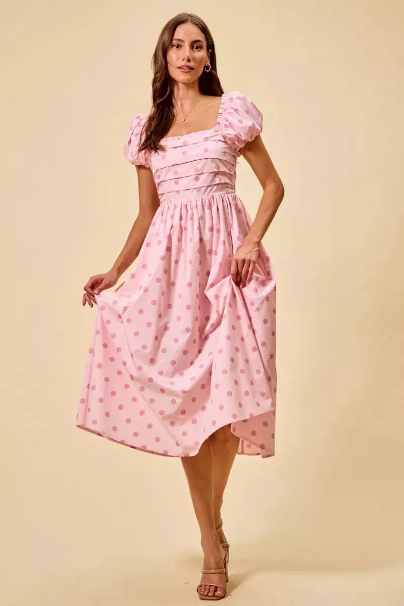 SO ME Polka Cotton Print Short Sleeves Midi Dress - Fritsch & Co.