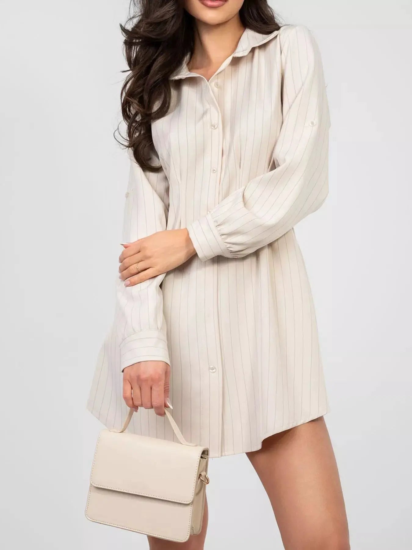 Striped Button - Down Mini Dress With Ruched Front Buttons - Fritsch & Co.