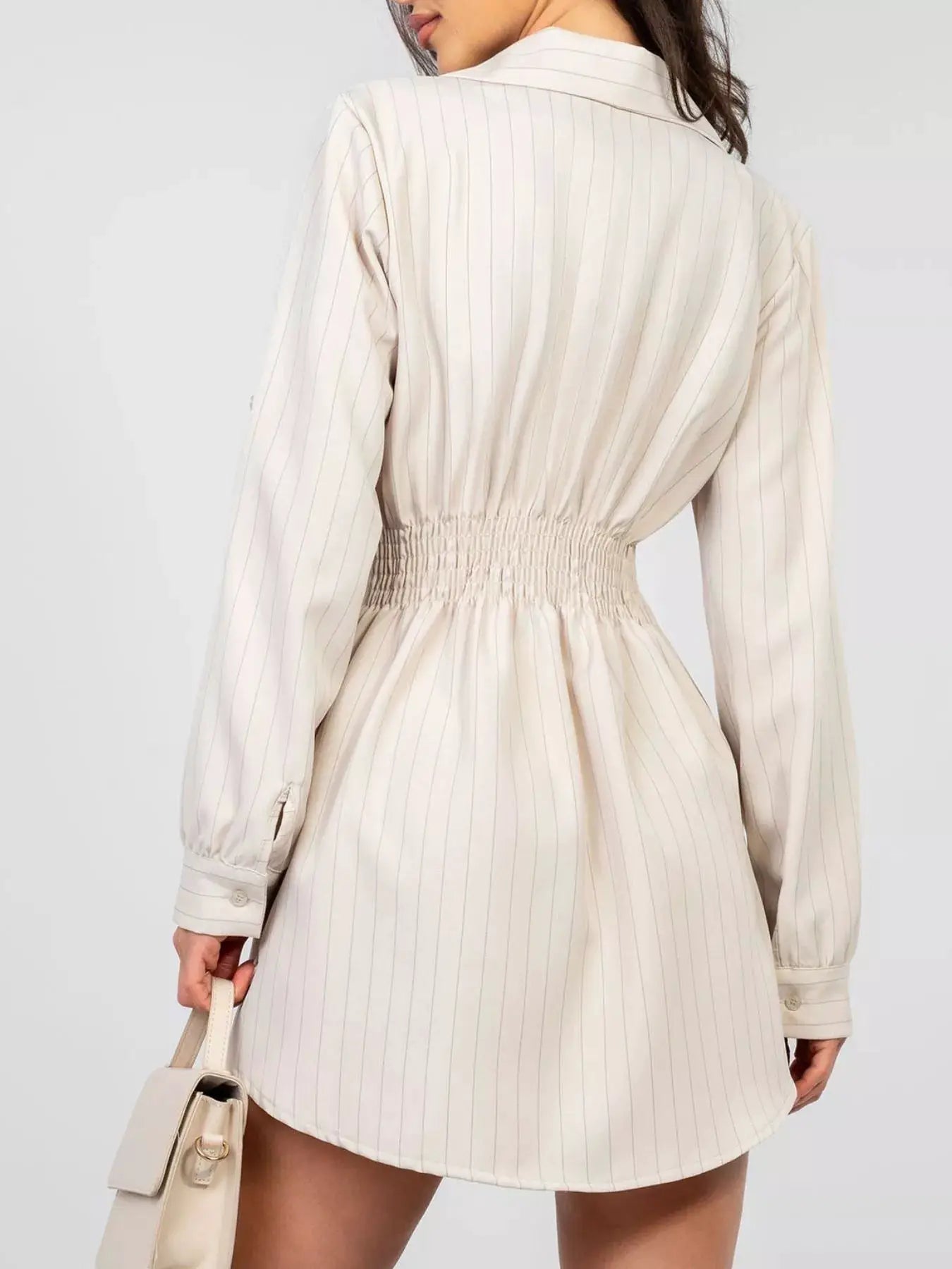 Striped Button - Down Mini Dress With Ruched Front Buttons - Fritsch & Co.