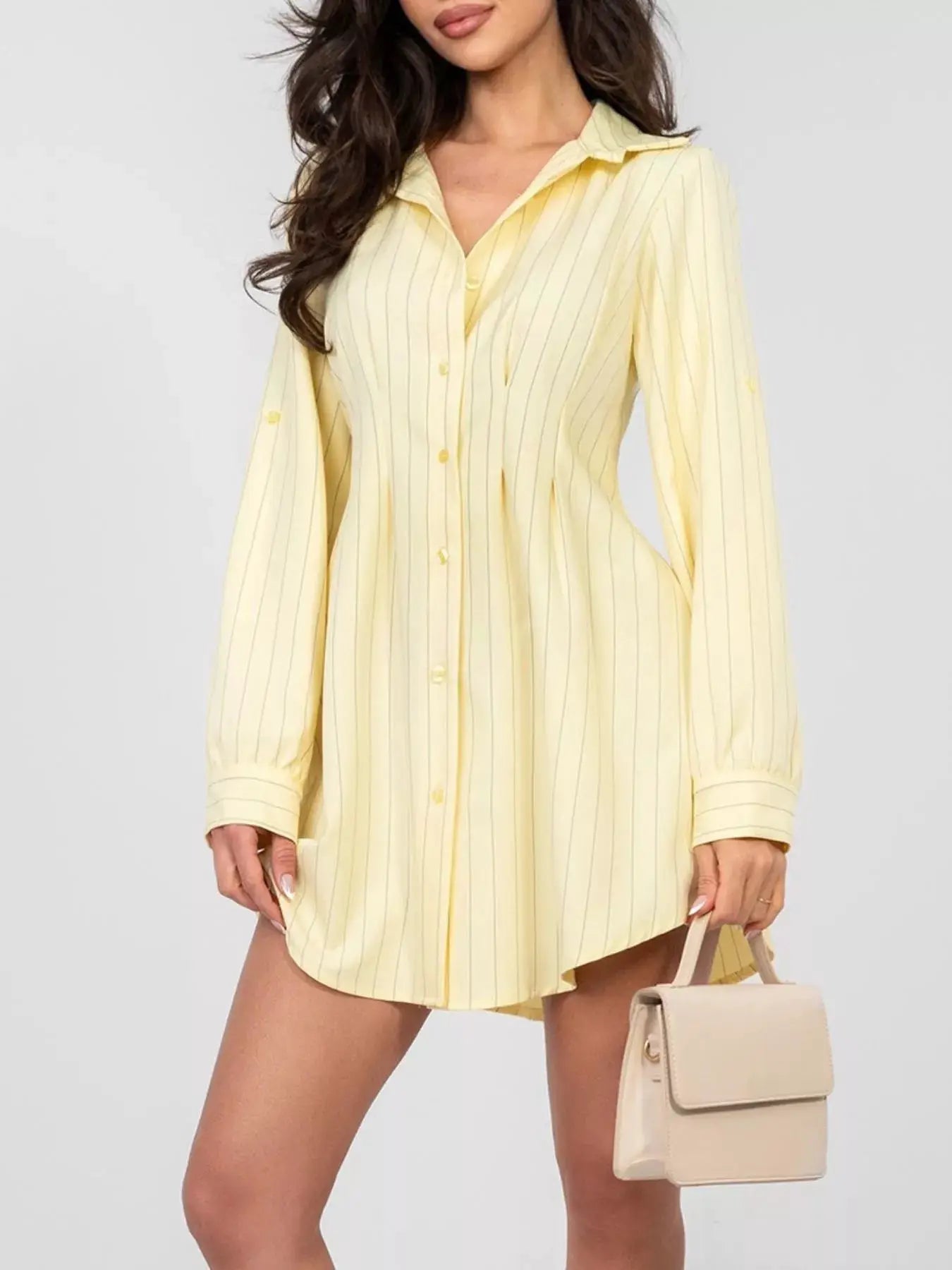Striped Button - Down Mini Dress With Ruched Front Buttons - Fritsch & Co.