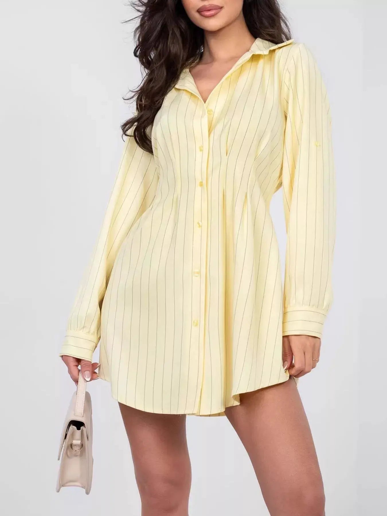 Striped Button - Down Mini Dress With Ruched Front Buttons - Fritsch & Co.
