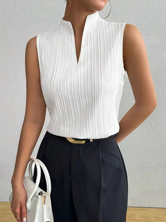 Textured Notched Sleeveless Top For Women Workwear Sleek Modern Fit - Fritsch & Co.