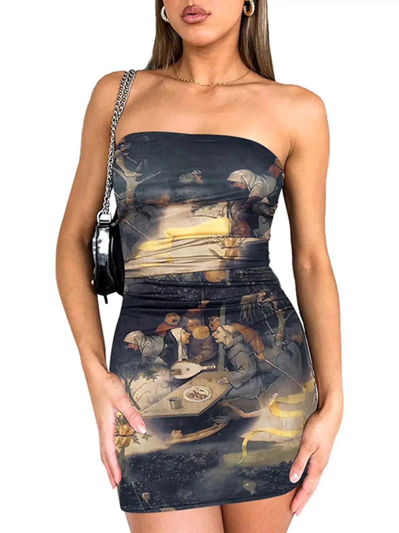 Tie Dye Ruched Bodycon Mini Dress For Women Imported Polyester - Fritsch & Co.
