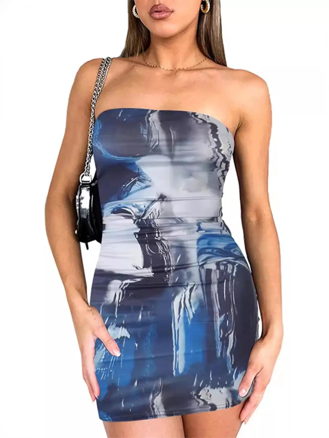 Tie Dye Ruched Bodycon Mini Dress For Women Imported Polyester - Fritsch & Co.