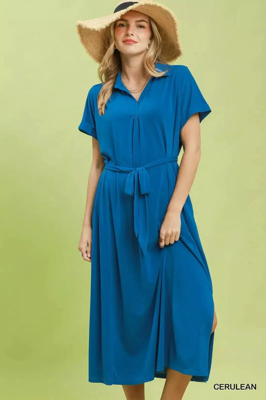 Umgee Collared Belted Midi Dress - Fritsch & Co.