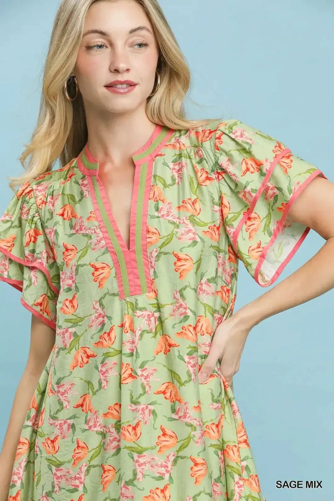 Umgee Floral Flutter Sleeve Tiered Dress - Fritsch & Co.