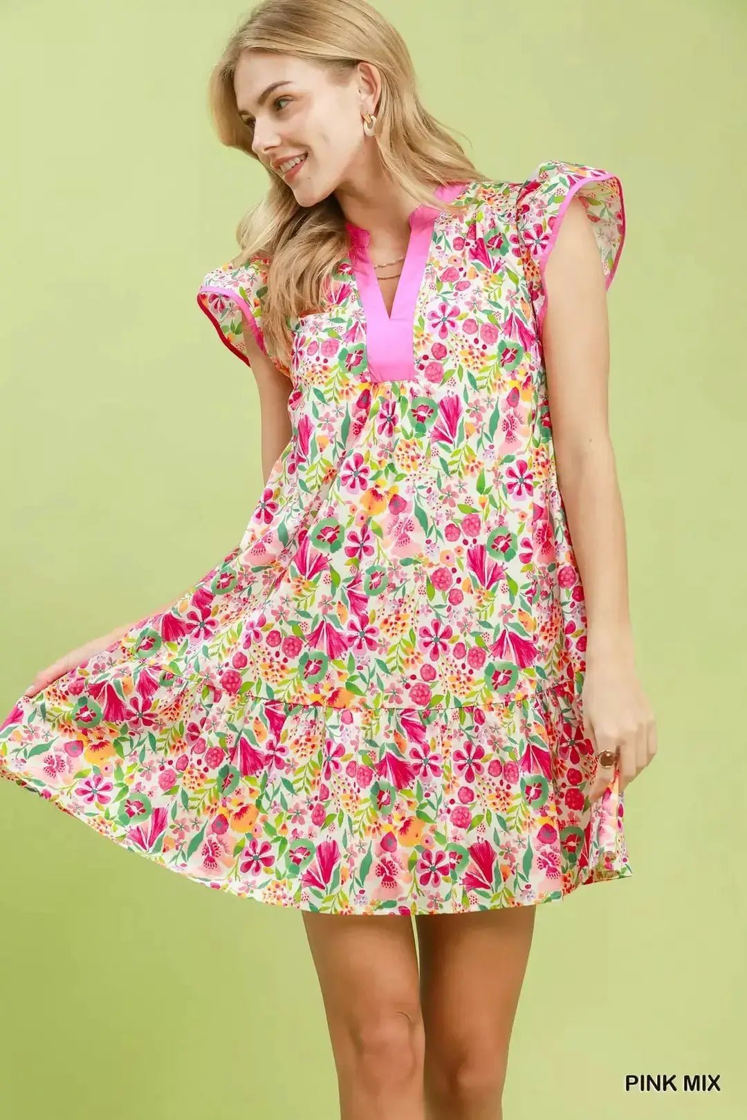 Umgee Floral Flutter Sleeve Tiered Mini Dress - Fritsch & Co.