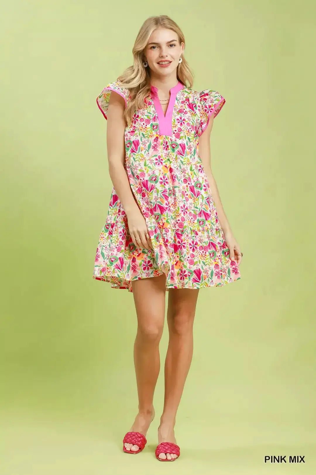 Umgee Floral Flutter Sleeve Tiered Mini Dress - Fritsch & Co.