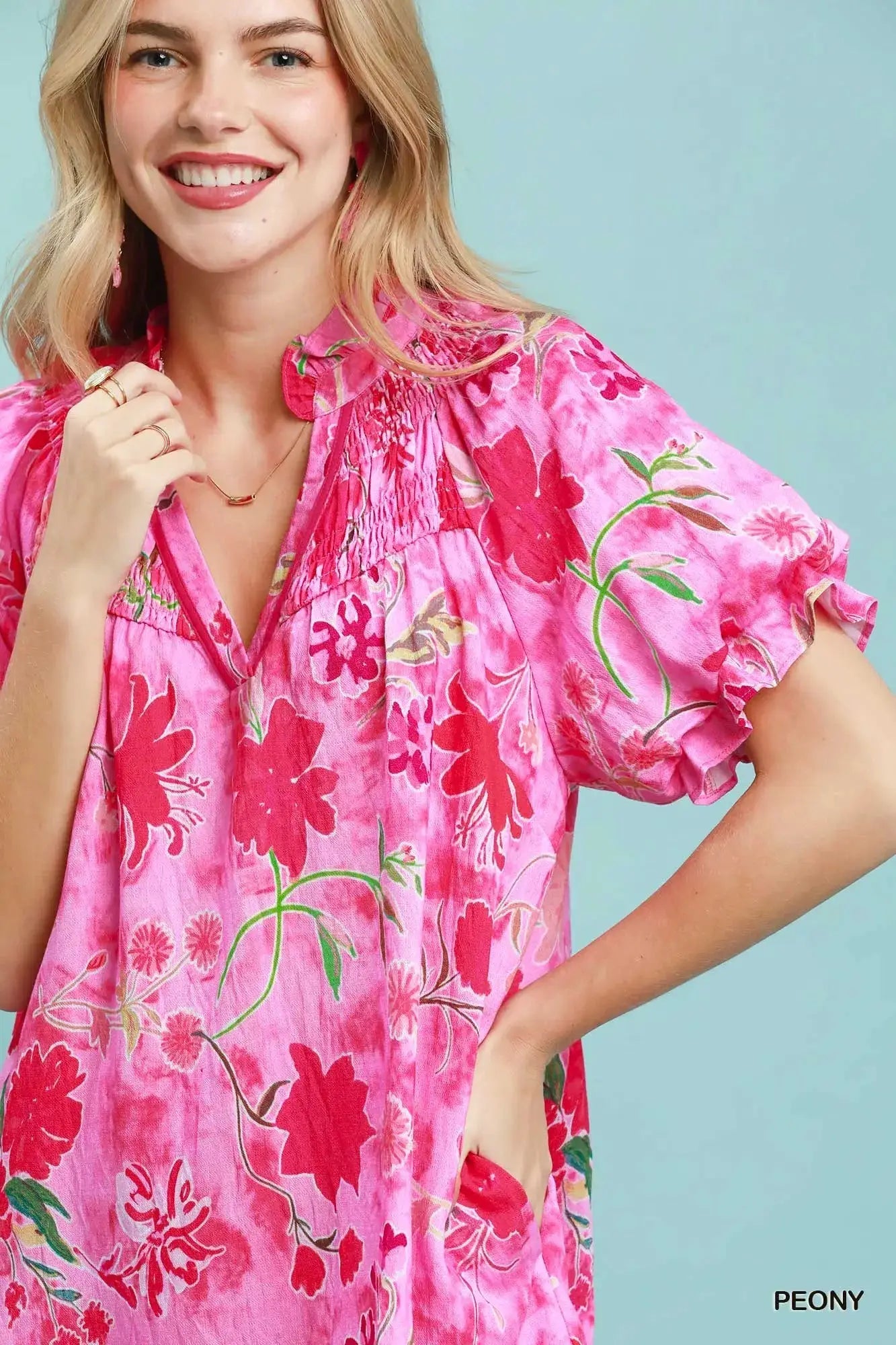 Umgee Floral Ruffle Hem Mini Dress - Fritsch & Co.