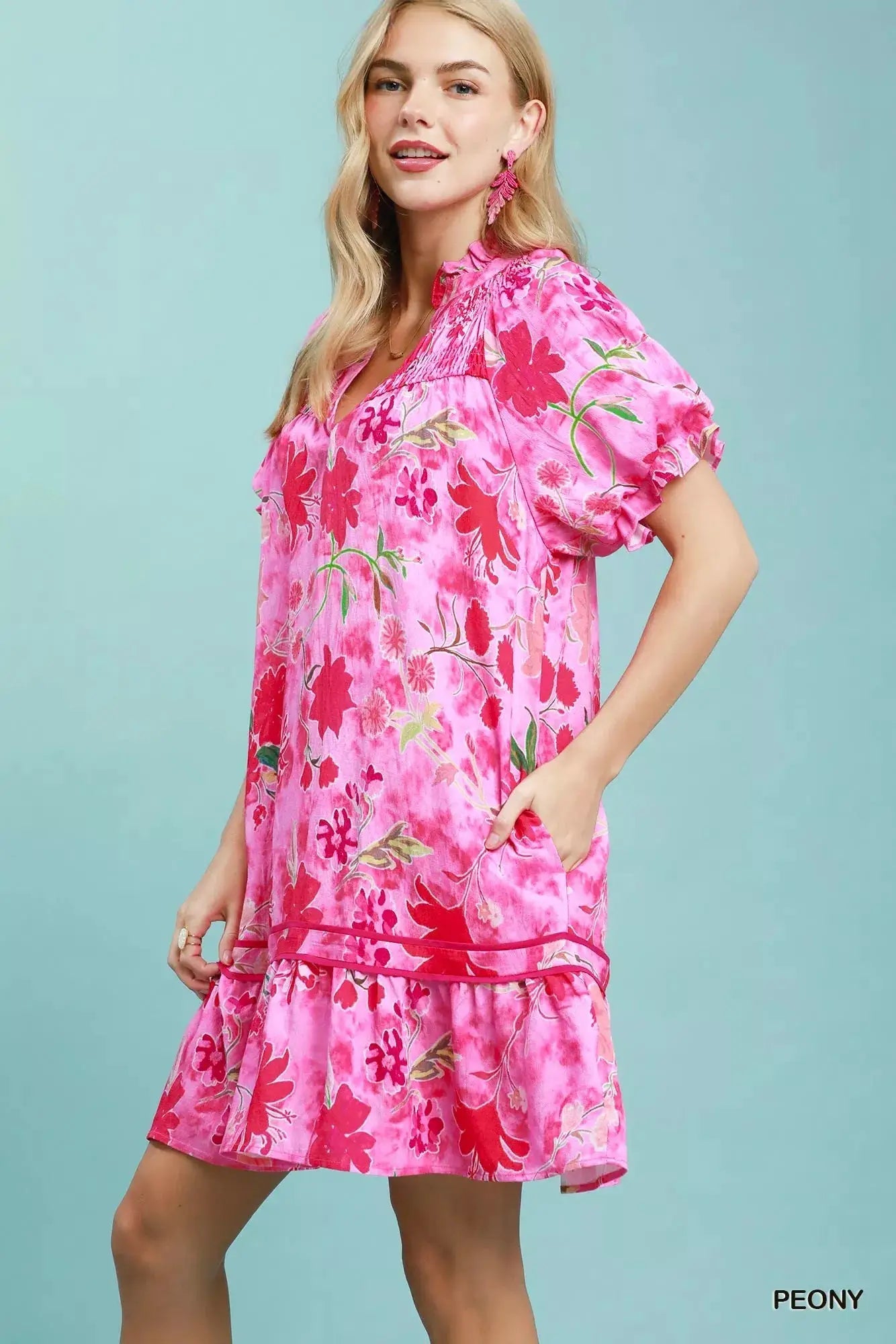 Umgee Floral Ruffle Hem Mini Dress - Fritsch & Co.