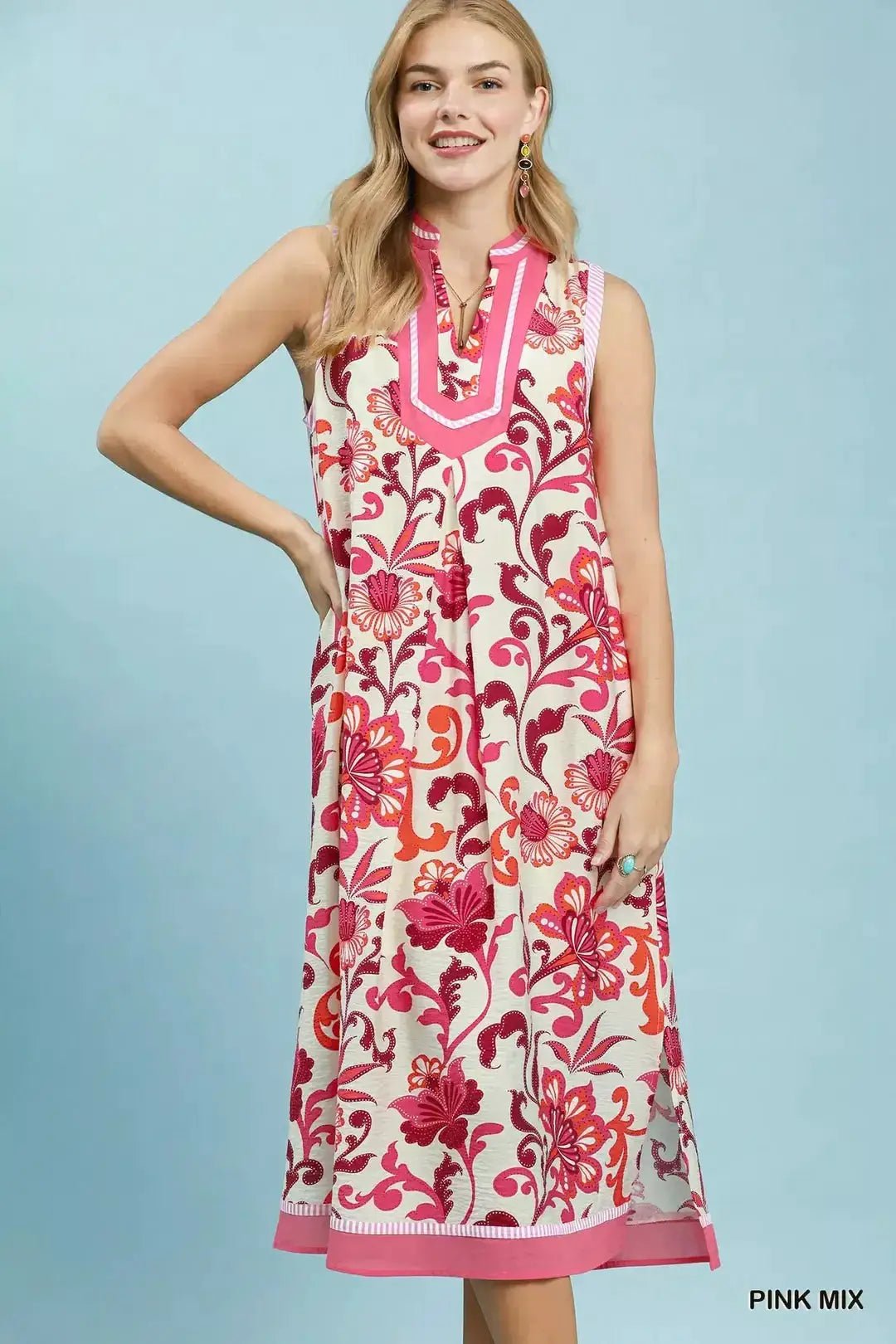 Umgee Floral Scroll Sleeveless Midi Dress - Fritsch & Co.
