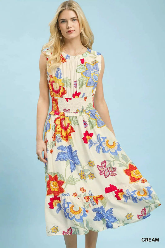 Umgee Floral Smocked Midi Dress - Fritsch & Co.