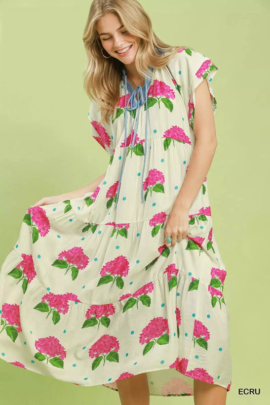 Umgee Hydrangea Print Tiered Midi Dress - Fritsch & Co.