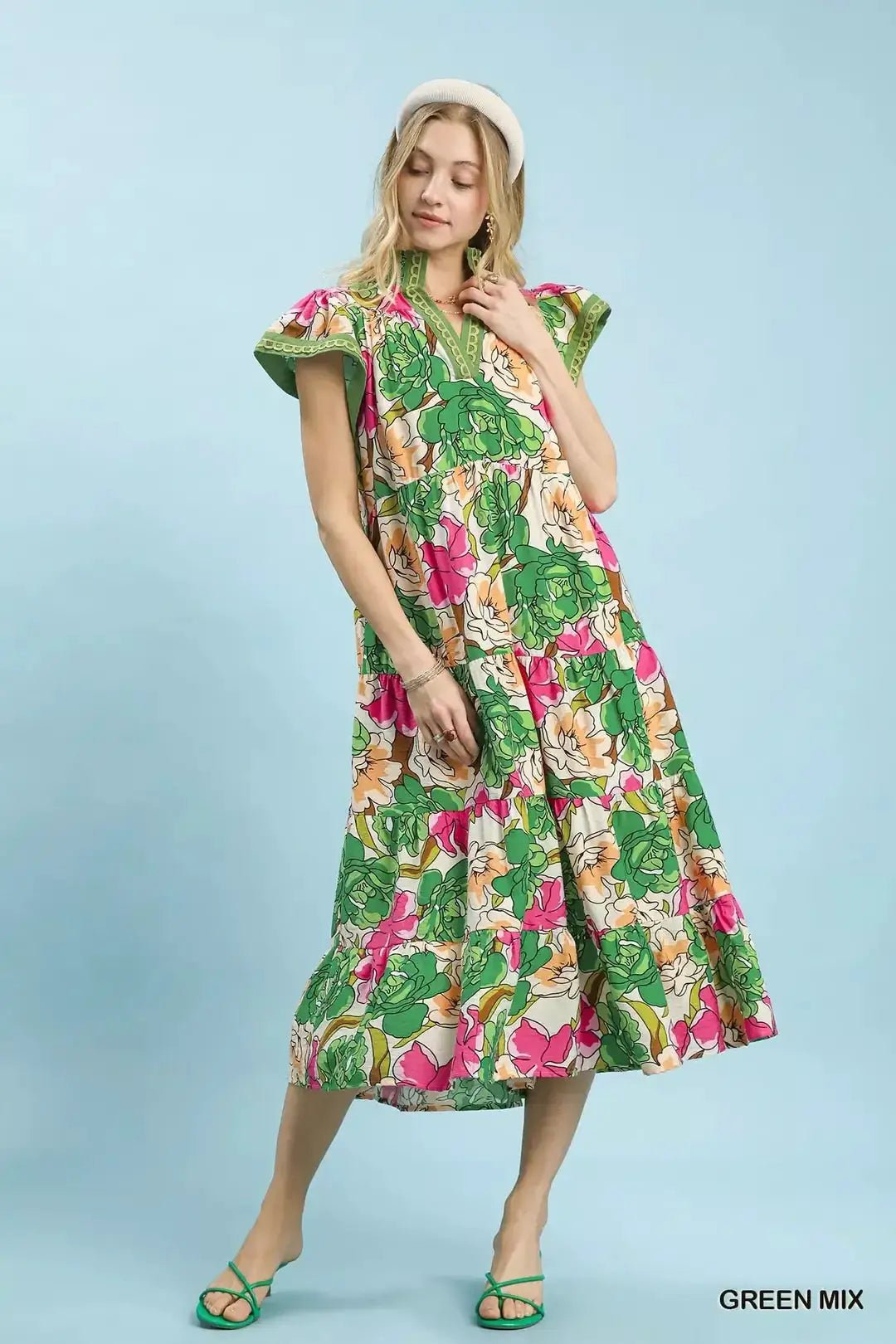 Umgee Mix Bold Floral Tiered Midi Dress - Fritsch & Co.