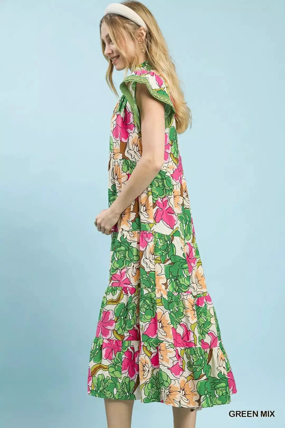 Umgee Mix Bold Floral Tiered Midi Dress - Fritsch & Co.