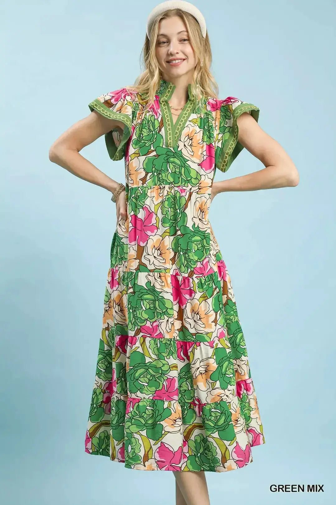 Umgee Mix Bold Floral Tiered Midi Dress - Fritsch & Co.