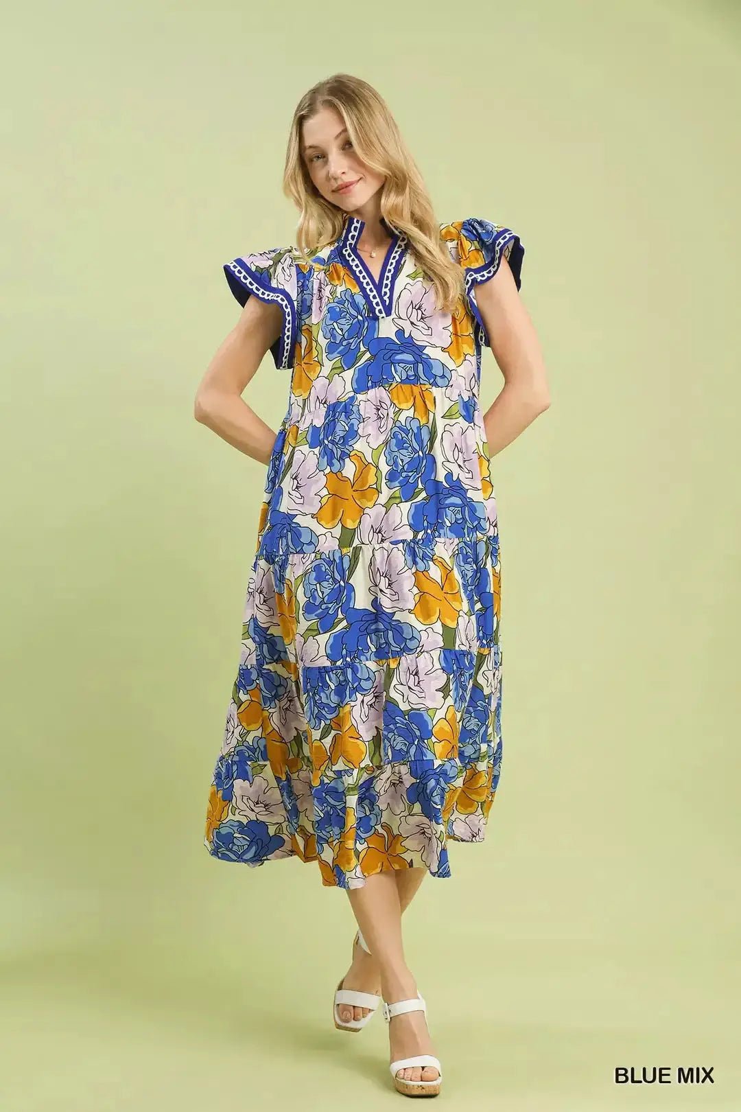 Umgee Mix Bold Floral Tiered Midi Dress - Fritsch & Co.