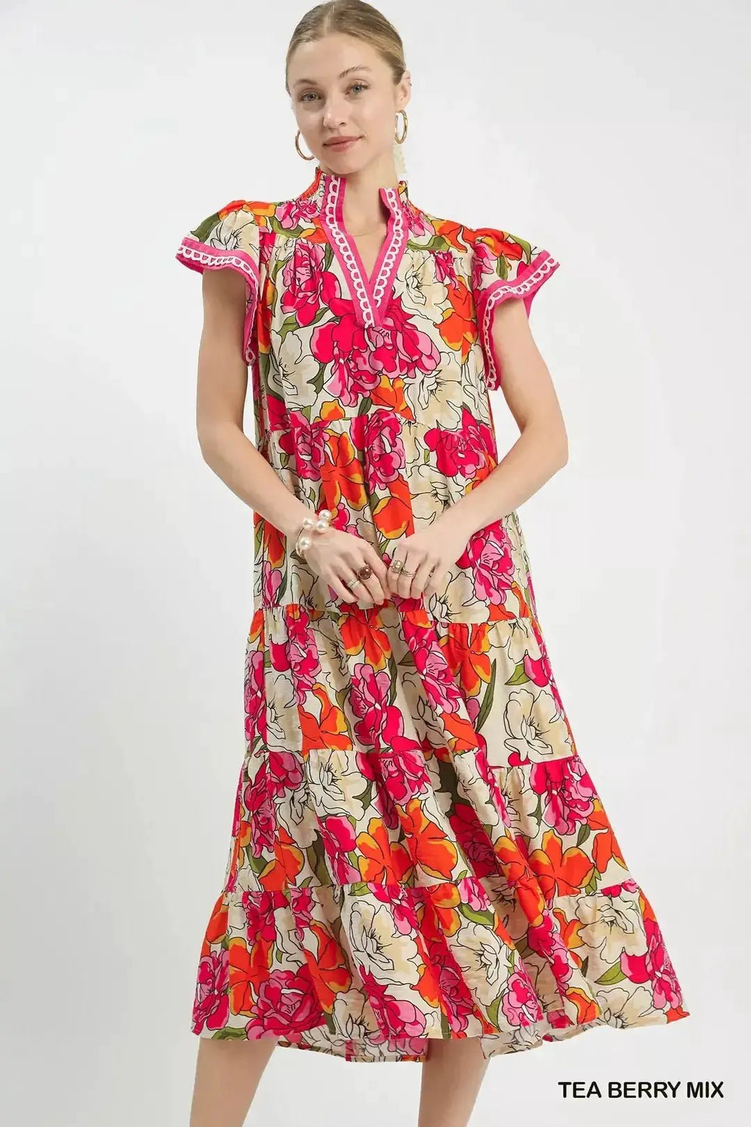 Umgee Mix Bold Floral Tiered Midi Dress - Fritsch & Co.