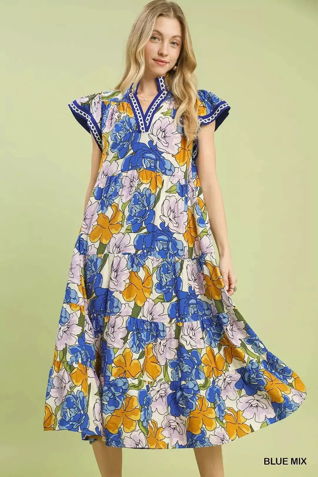 Umgee Mix Bold Floral Tiered Midi Dress - Fritsch & Co.