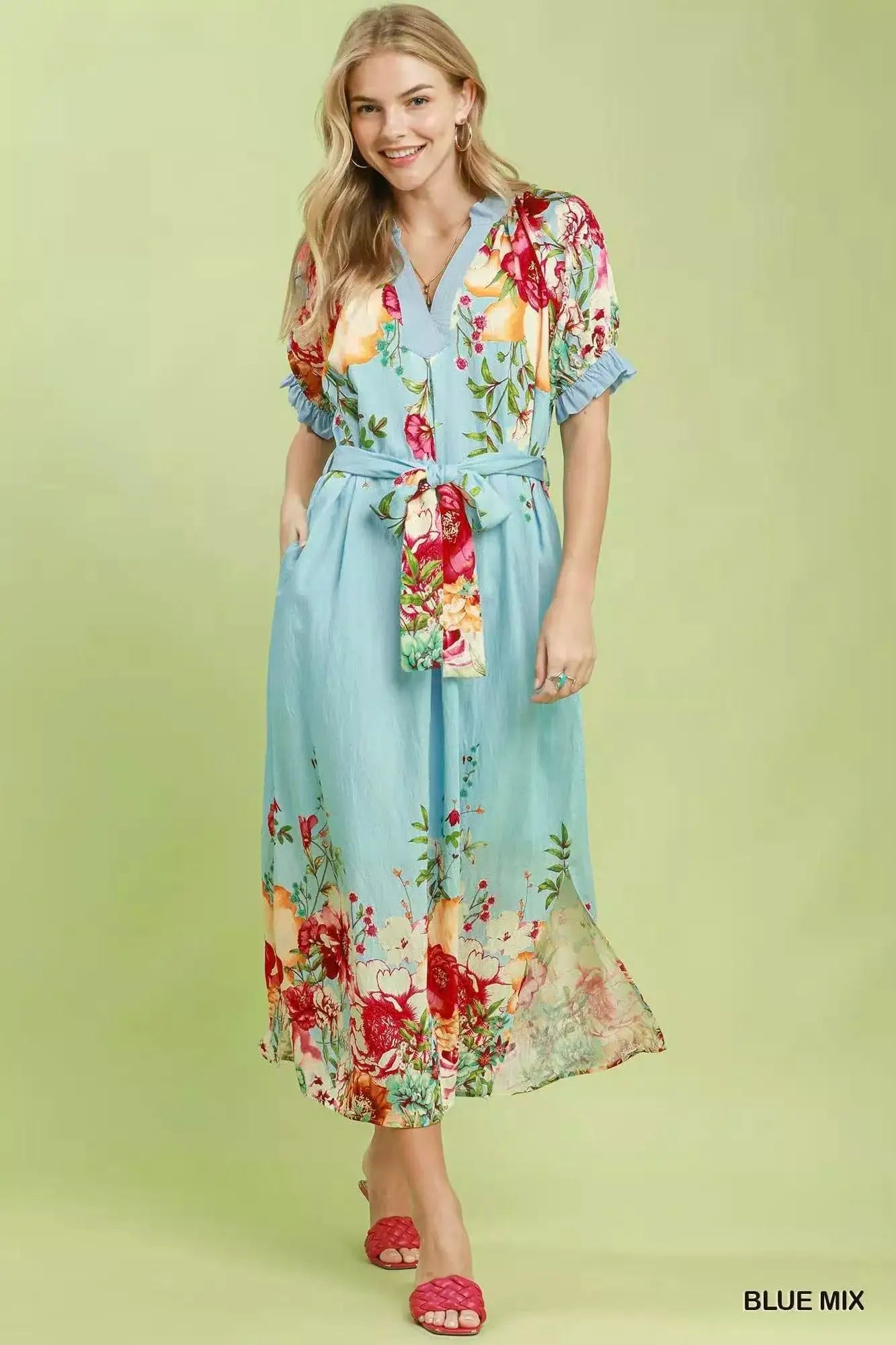 Umgee Mix Floral Border Print Midi Dress - Fritsch & Co.