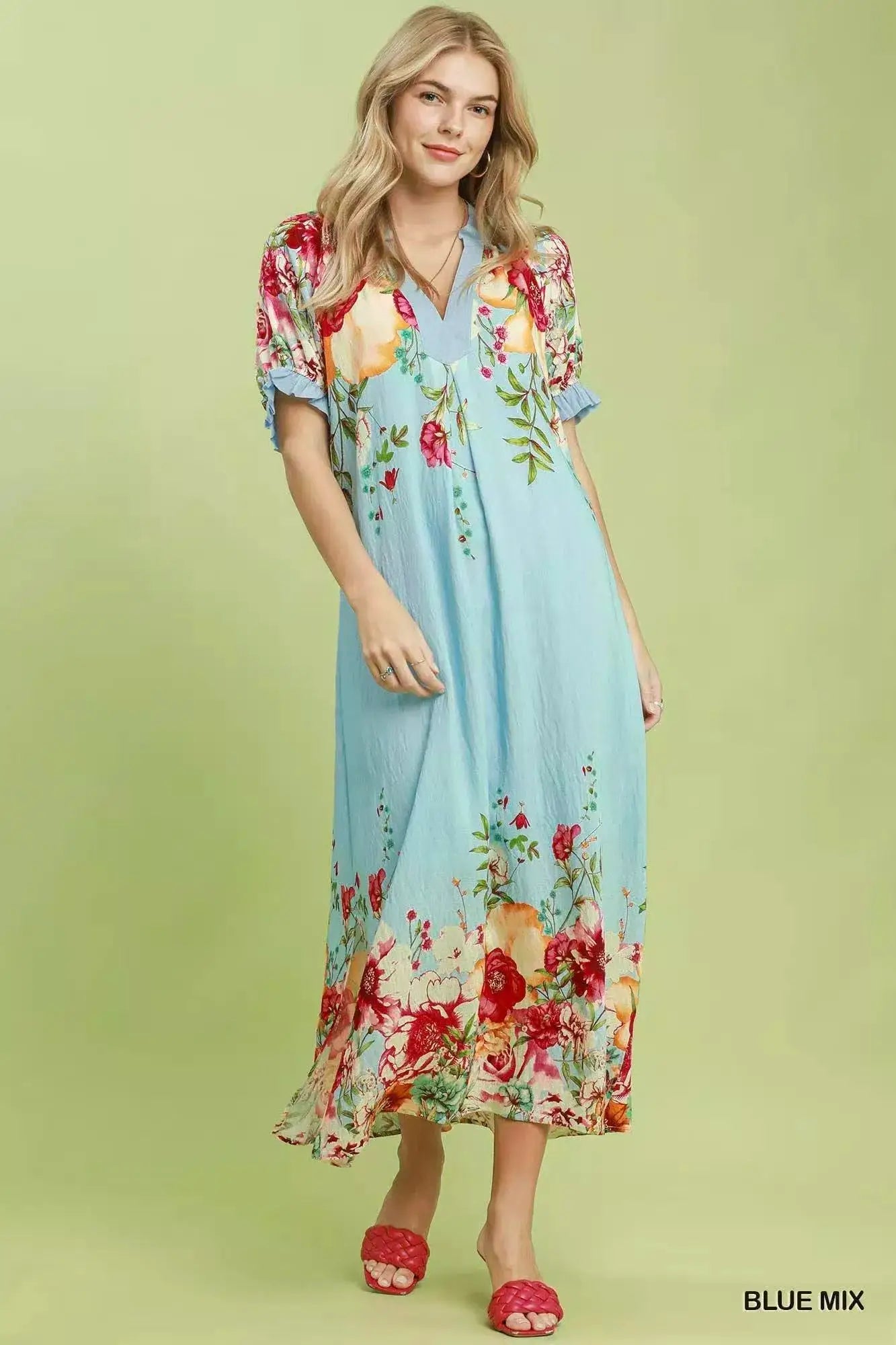 Umgee Mix Floral Border Print Midi Dress - Fritsch & Co.