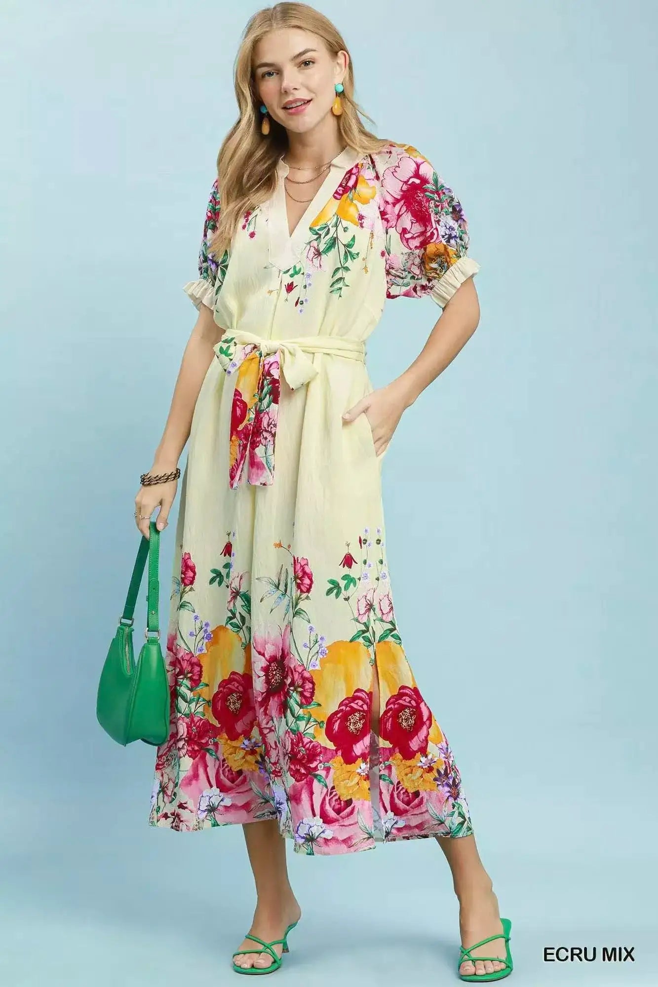 Umgee Mix Floral Border Print Midi Dress - Fritsch & Co.