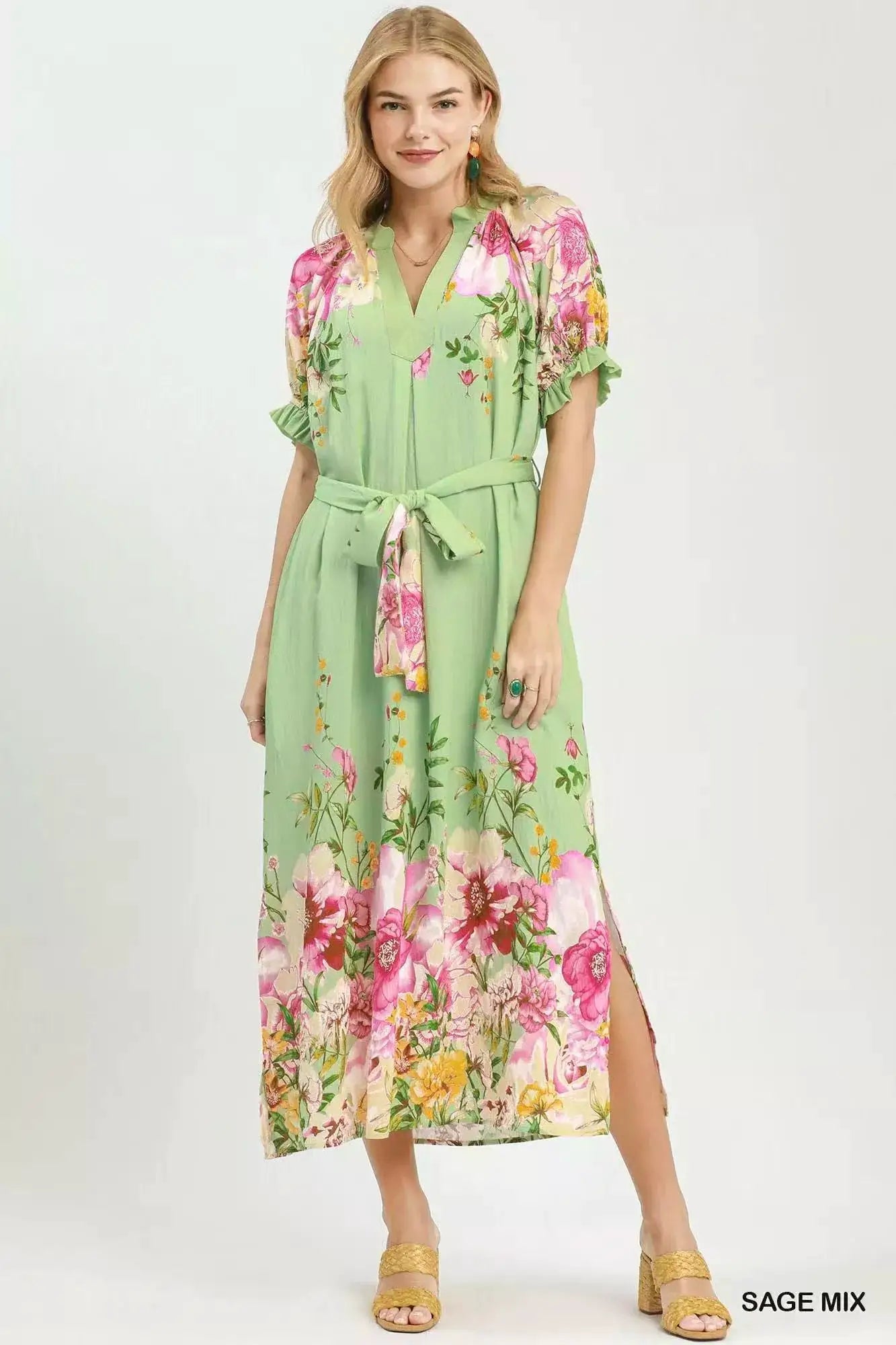 Umgee Mix Floral Border Print Midi Dress - Fritsch & Co.