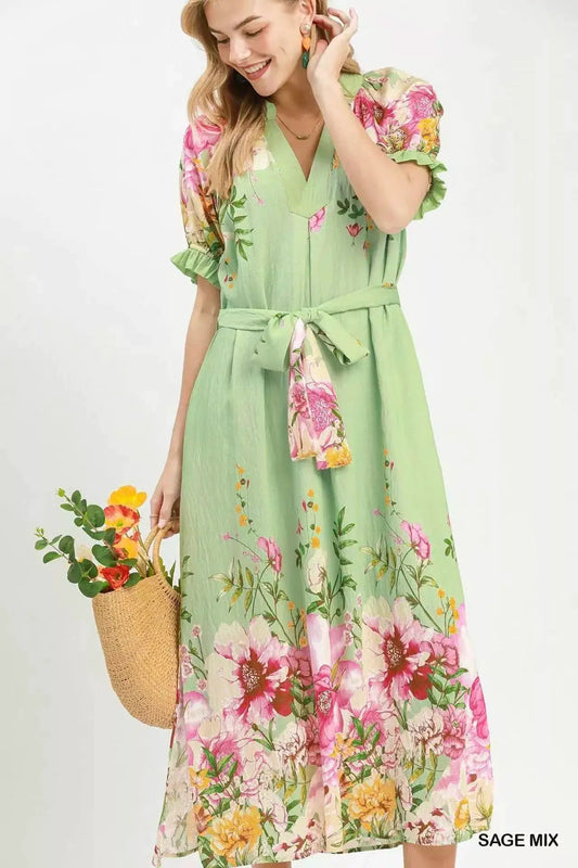 Umgee Mix Floral Border Print Midi Dress - Fritsch & Co.