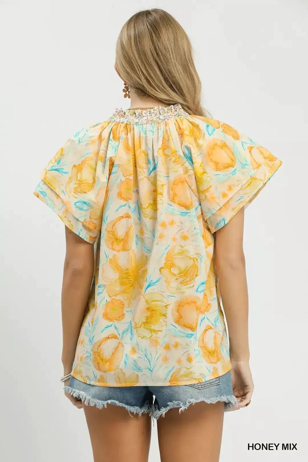 Umgee Mix Floral Print Blouse With Crochet Lace Trim - Fritsch & Co.