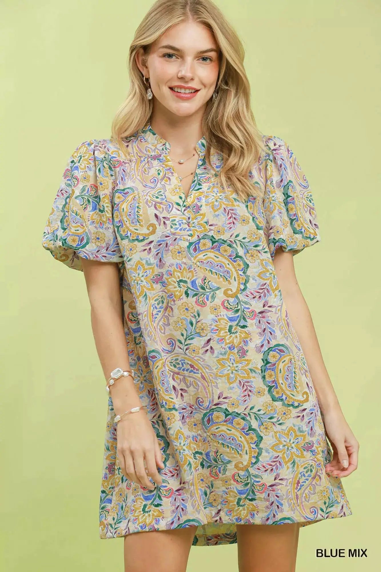 Umgee Paisley Floral Puff Sleeve Shift Dress - Fritsch & Co.