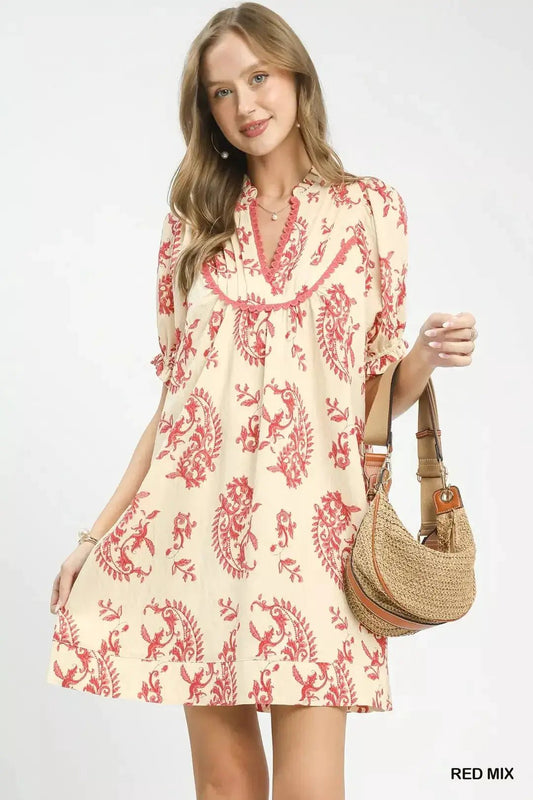Umgee Paisley Print Scallop Trim Dress for Summer Boho Style - Fritsch & Co.